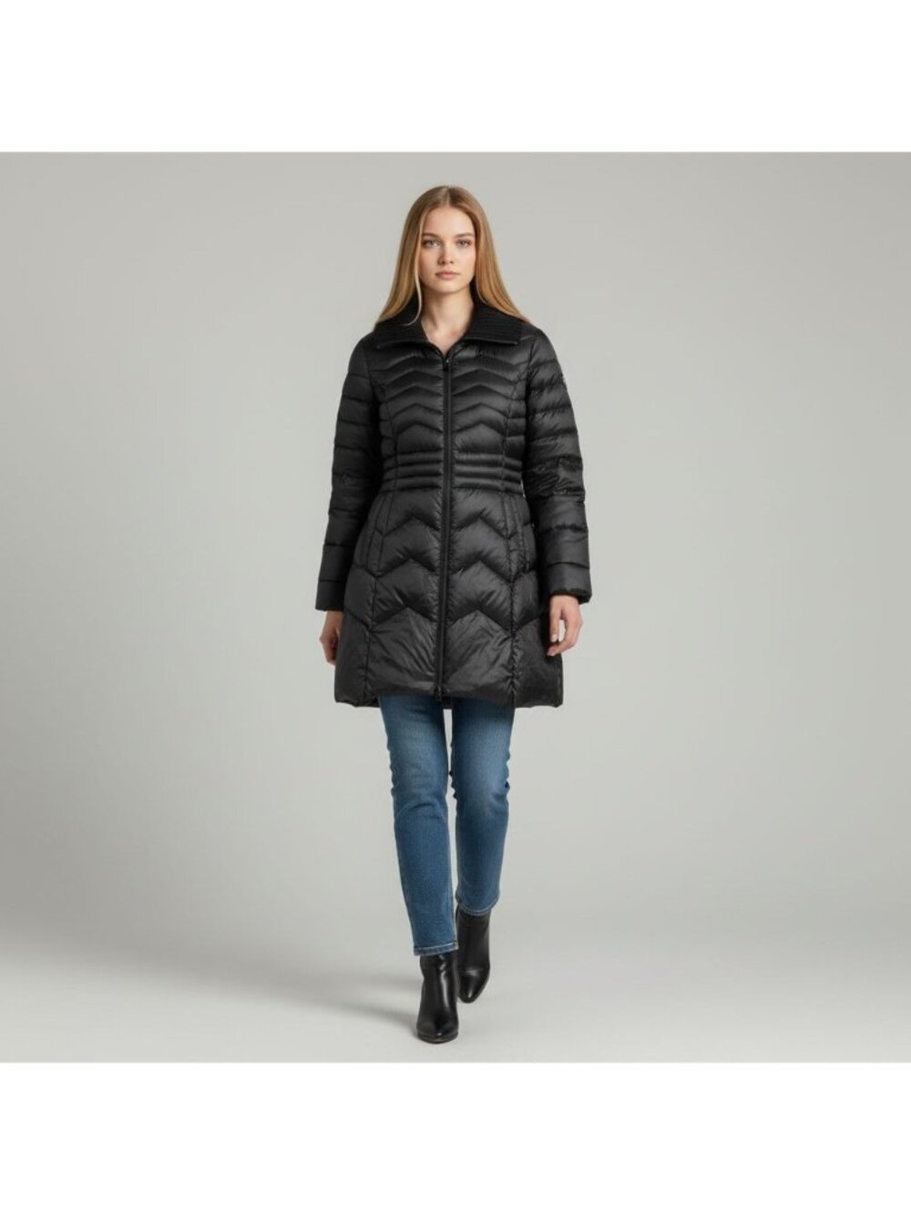 Bernardo Womens M Full Zip Down Puffer Coat Parka Long Jacket Black Medium Pocke